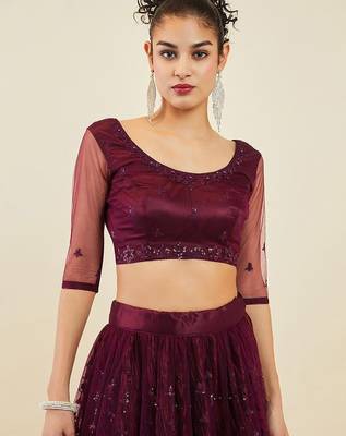 Stunning Purple Sequins Net Reception Wear Lehenga Choli With Dupatta 4