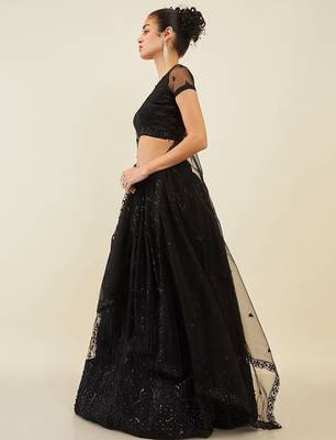 Ravishing Black Sequins Net Reception Wear Lehenga Choli With Dupatta 2