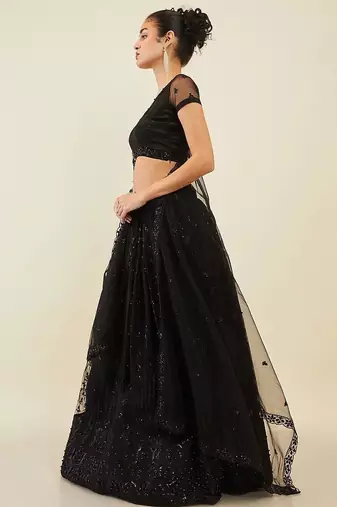 Ravishing Black Sequins Net Reception Wear Lehenga Choli With Dupatta