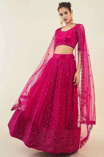 Gorgeous Pink Sequins Net Party Wear Lehenga Choli With Dupatta