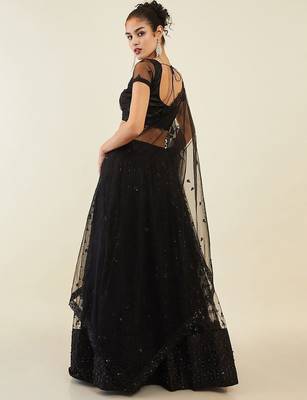 Ravishing Black Sequins Net Reception Wear Lehenga Choli With Dupatta 3