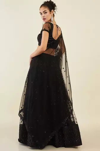 Ravishing Black Sequins Net Reception Wear Lehenga Choli With Dupatta