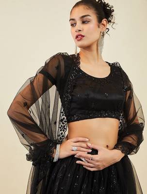 Ravishing Black Sequins Net Reception Wear Lehenga Choli With Dupatta 4