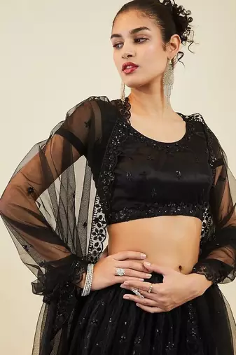 Ravishing Black Sequins Net Reception Wear Lehenga Choli With Dupatta