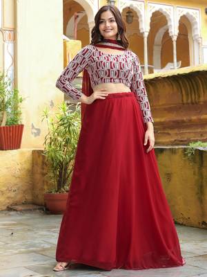 Beautiful Red Sequins Georgette Function Wear Lehenga Choli 1