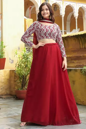 Beautiful Red Sequins Georgette Function Wear Lehenga Choli