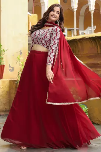 Beautiful Red Sequins Georgette Function Wear Lehenga Choli