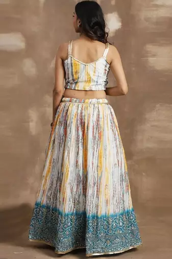 Glamorous White & Blue Sequins Chinon Sangeet Wear Lehenga Choli
