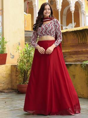 Beautiful Red Sequins Georgette Function Wear Lehenga Choli 3