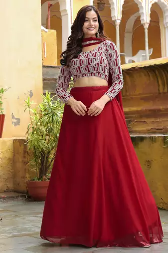 Beautiful Red Sequins Georgette Function Wear Lehenga Choli