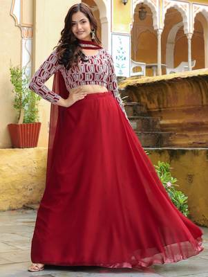 Beautiful Red Sequins Georgette Function Wear Lehenga Choli 4