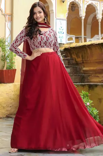 Beautiful Red Sequins Georgette Function Wear Lehenga Choli