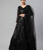 Black Embroidered Sequinned Semi-stitched Lehenga & Blouse With Dupatta