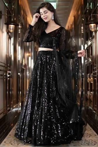 Black Sequins Heavy Net Party Wear Lehenga Choli With Dupatta