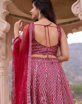 Pink Sequins Heavy Net Party Wear Lehenga Choli With Dupatta 4
