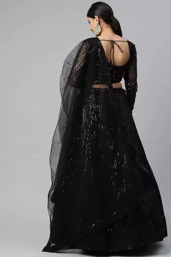 Black Embroidered Sequinned Semi-stitched Lehenga & Blouse With Dupatta