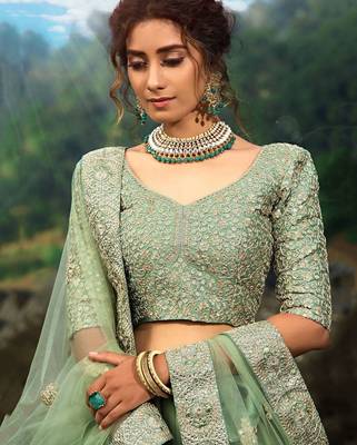 Green Zari Worked Soft Net Wedding Wear Lehenga Choli 2
