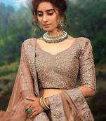 Brown Zari Worked Soft Net Wedding Wear Lehenga Choli