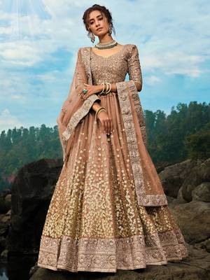 Brown Zari Worked Soft Net Wedding Wear Lehenga Choli 2