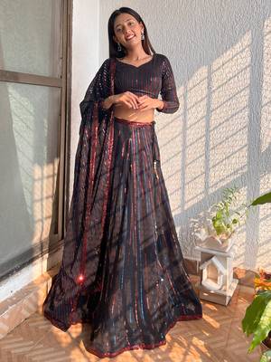 Incredible Black Sequins Georgette Party Wear Lehenga Choli 1