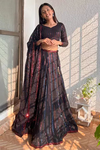 Incredible Black Sequins Georgette Party Wear Lehenga Choli