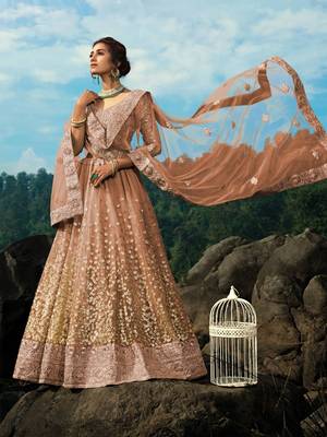 Brown Zari Worked Soft Net Wedding Wear Lehenga Choli 3