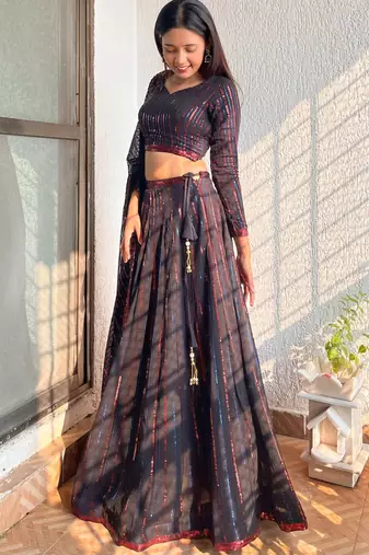 Incredible Black Sequins Georgette Party Wear Lehenga Choli