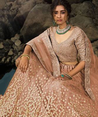 Brown Zari Worked Soft Net Wedding Wear Lehenga Choli 4