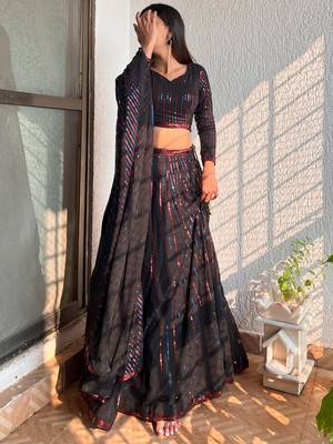 Incredible Black Sequins Georgette Party Wear Lehenga Choli 3