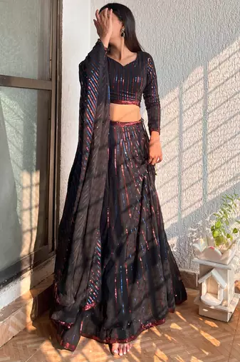 Incredible Black Sequins Georgette Party Wear Lehenga Choli