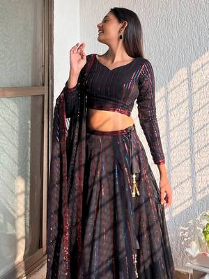 Incredible Black Sequins Georgette Party Wear Lehenga Choli 4