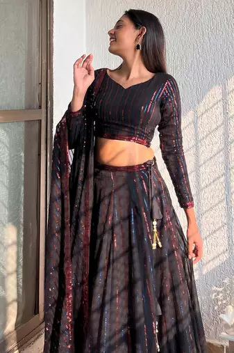 Incredible Black Sequins Georgette Party Wear Lehenga Choli