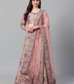 Peach & Golden Semi-Stitched Bridal Lehenga & Unstitched Blouse with Dupatta