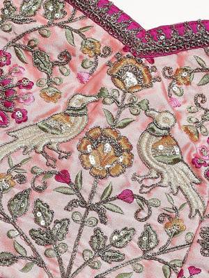Peach & Golden Semi-Stitched Bridal Lehenga & Unstitched Blouse with Dupatta 4