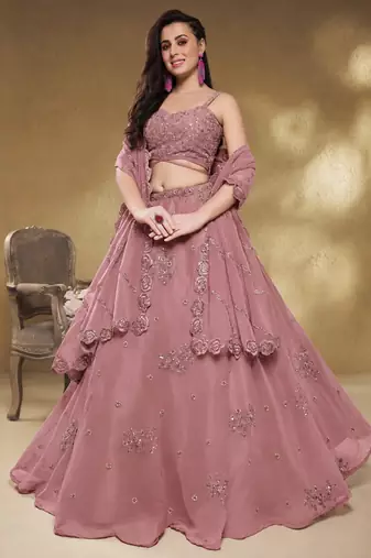 Attractive Dusty Pink Sequins Georgette Party Wear Lehenga Choli