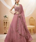 Attractive Dusty Pink Sequins Georgette Party Wear Lehenga Choli