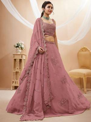 Attractive Dusty Pink Sequins Georgette Party Wear Lehenga Choli 2