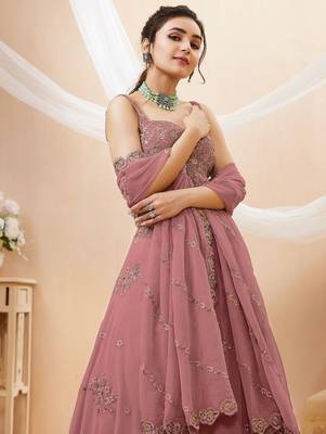 Attractive Dusty Pink Sequins Georgette Party Wear Lehenga Choli 3