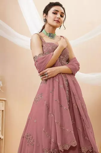 Attractive Dusty Pink Sequins Georgette Party Wear Lehenga Choli