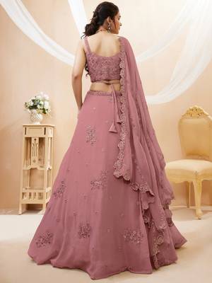 Attractive Dusty Pink Sequins Georgette Party Wear Lehenga Choli 4