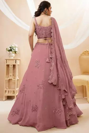 Attractive Dusty Pink Sequins Georgette Party Wear Lehenga Choli