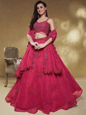 Stunning Pink Sequins Georgette Engagement Wear Lehenga Choli 1