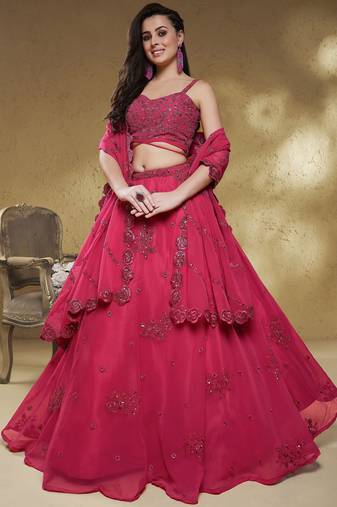 Stunning Pink Sequins Georgette Engagement Wear Lehenga Choli