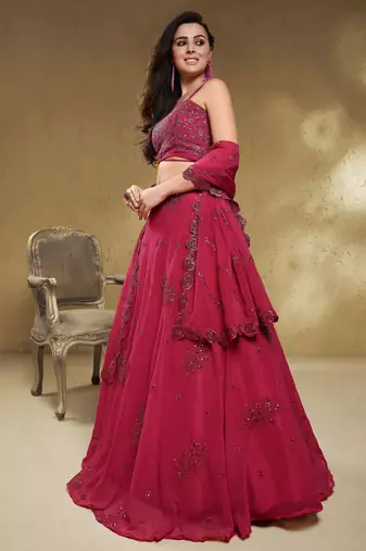 Stunning Pink Sequins Georgette Engagement Wear Lehenga Choli