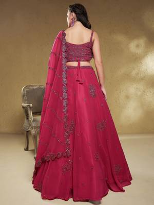 Stunning Pink Sequins Georgette Engagement Wear Lehenga Choli 3