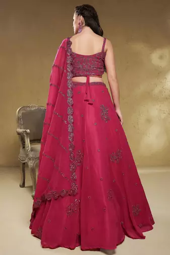 Stunning Pink Sequins Georgette Engagement Wear Lehenga Choli