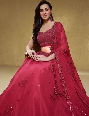 Stunning Pink Sequins Georgette Engagement Wear Lehenga Choli 4