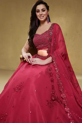 Stunning Pink Sequins Georgette Engagement Wear Lehenga Choli