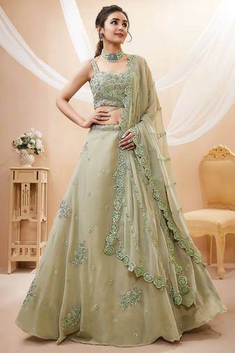 Pretty Pista Green Sequins Georgette Engagement Wear Lehenga Choli
