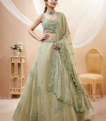 Pretty Pista Green Sequins Georgette Engagement Wear Lehenga Choli